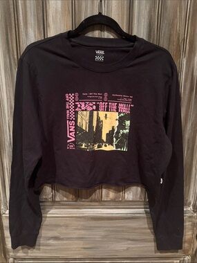Vans Black Cropped Long Sleeve Shirt with Pink and Yellow Graphic